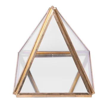 Staklena kutija za nakit, Zlatni geometrijski dekorativni okvir Geometrijski staklena piramida Nositelji prstena za svadbene darove za rođendan