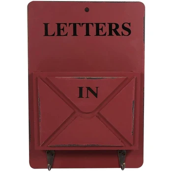 Drveni spremnik, stalak za pisma, Zidni razvrstavanja pošte, kutija za pohranu, kuke za ključeve, stalni držač (tamno crvena)