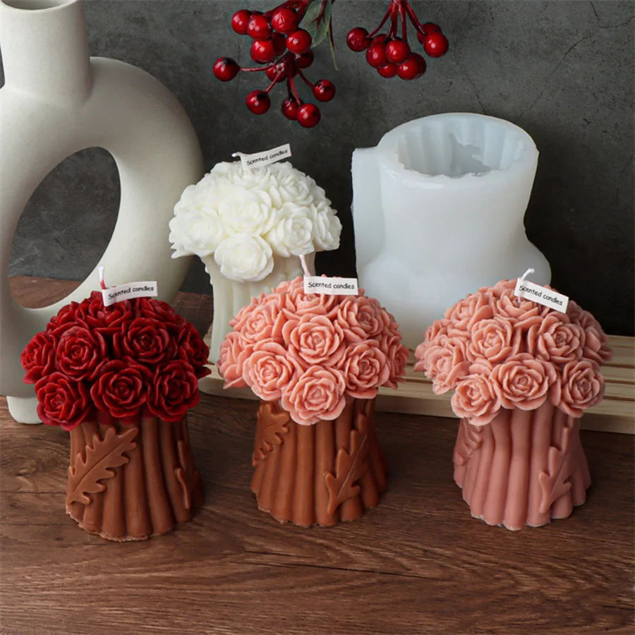 3D Buket Cvijeća Silikonska forma za Svijeće Love Roses Silikonska forma za izradu Svijeće ručne izrade Od gipsa, sapune, kućnu dekoraciju